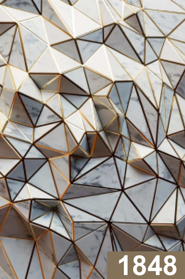 Digital Marble Design 1848 – Geometric Marble Prism with Golden Highlights